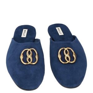 Bally Women's Navy Suede Mules with Gold Accent